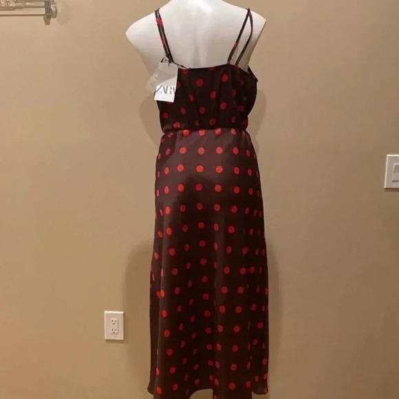 Zara  Polka Dot Dress Brown Red sleeveless dress - Picture 7 of 8